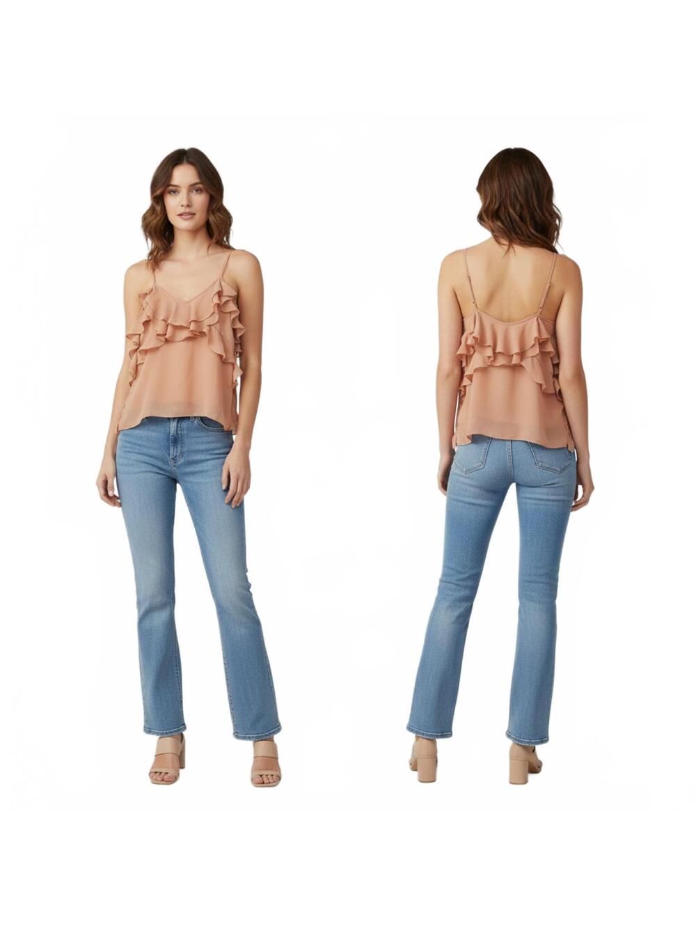 Know One Cares Ruffle Cami Top Sleeveless Blouse Party XS/X Chico